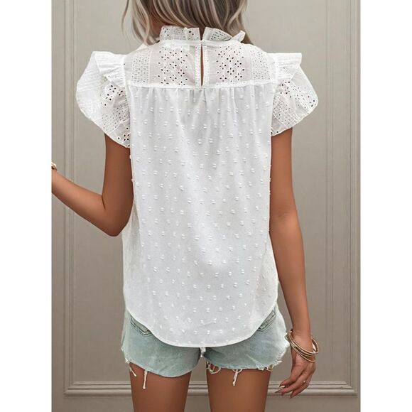 Everyday the Label Eyelet Swiss Dot Cap Sleeve Blouse Women White Blouses & - Picture 3 of 7